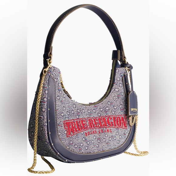 NWT True Religion Blue and Red Small Hobo Bag with Metallic Accents - Picture 3 of 10